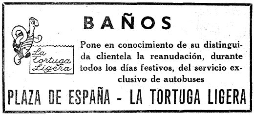 Anunci de la reanudaci del servei d'autobusos entre Barcelona i els Banys 'La Tortuga Ligera' de Gav Mar publicat al diari LA VANGUARDIA (18 de Juny de 1966)